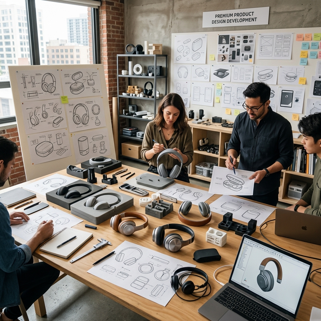 High-end product sketches and prototypes